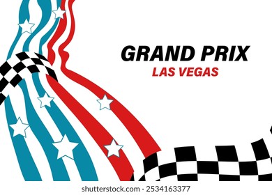 Sport Template Design für Sportveranstaltung.Autorennen Hintergrund mit abstrakten Wellenlinien und eine Flagge. Grand prix 2024 Las Vegas. Vektorgrafik