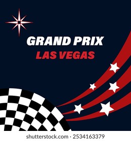 Sport Template Design für Sportveranstaltung.Autorennen Hintergrund mit abstrakten Wellenlinien und eine Flagge. Grand prix 2024 Las Vegas. Vektorgrafik