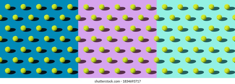 Patrón de bolas de tela del patrón de tenis Deportivo Fondo de fondo de fondo Repetir plantilla de diseño sobre fondo azul turquesa morado. Ilustración posterior de Vector Square