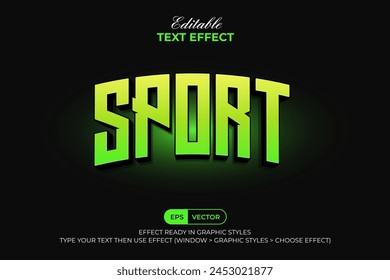 Sport Text Effect 3DCurved Style. Editable Text Effect Green Light Theme Vector.