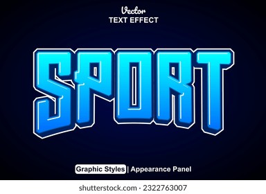 sport text effect with blue color graphic style and editable.