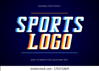 Sport text effect, college style text sans-serif with shadow. Colorful editable font effect. Vector