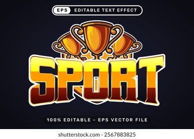 sport text effect and editable text effect with trophy and shield illustration