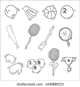 Sport Theme Doodle Collection In White Isolated Background - Vector