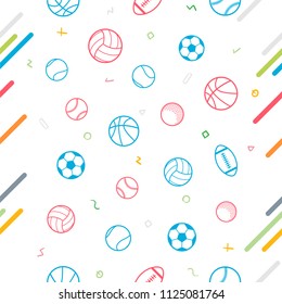 Sport theme seamless pattern background; football; baseball; volleyball; basketball