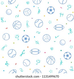 Sport theme seamless pattern background, football, baseball, volleyball, basketball