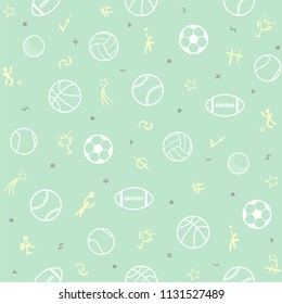 Sport theme seamless pattern background, football, baseball, volleyball, basketball
