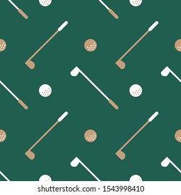 Sport theme seamless pattern, ornament of golf club and golf ball