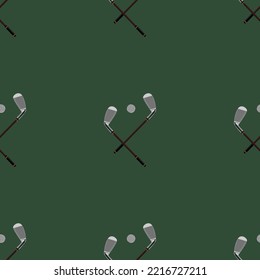 Sport theme seamless pattern, ornament of golf club and golf ball