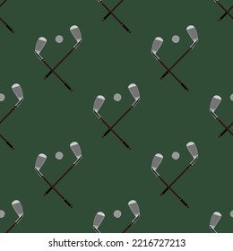 Sport theme seamless pattern, ornament of golf club and golf ball