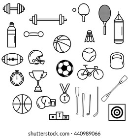 Sport Themed Line Art Icon Set For Web, Mobile And Infographics.