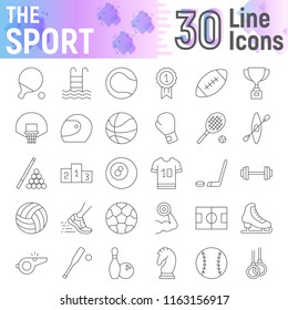 Sport thin line icon set, fitness symbols collection, vector sketches, logo illustrations, game signs linear pictograms package isolated on white background, eps 10.