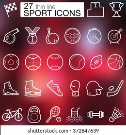 Sport thine line icons on the red gradient mesh background