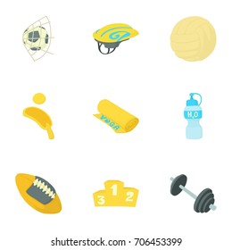 Sport things icons set. Cartoon set of 9 sport things vector icons for web isolated on white background