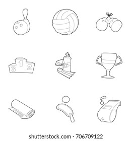 Sport things icons set. Outline set of 9 sport things vector icons for web isolated on white background