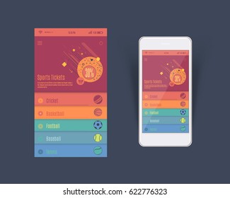 Sport Tickets Concept Mobile Interface Design, Web or Software Template