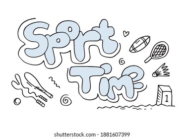 sport time lettering isolated on grey background - hand drawn vector text.Hand drawn elements for coloring, banners, design