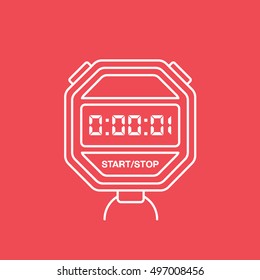 Sport Timer Line Icon On Red Background