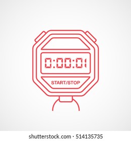 Sport Timer Red Line Icon On White Background