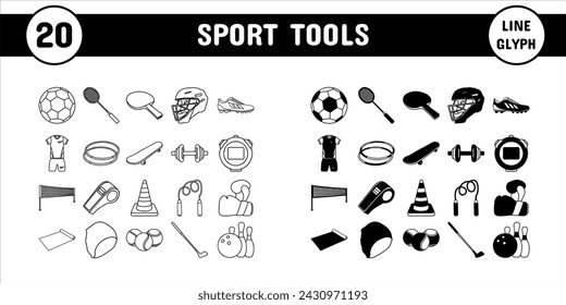 Sport Tools Line Glyph Vector Illustration Icon Sticker Set Design Materials