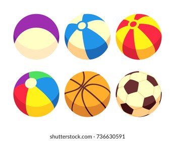 Sport and toy balls icons isolated on white. Colored ball, vector illustration