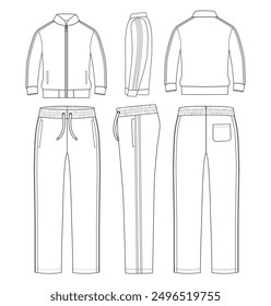  sport track suit jacket sweatshirt front, back and side views vector Illustration