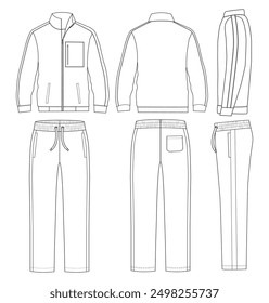 sport track suit jacket sweatshirt front, back and side views vector Illustration