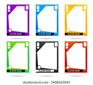 Sport trading card frames, team player photo picture vector templates. Sportsman or game player sport trading cards with copy space background and name layouts collection with rectangle blank design