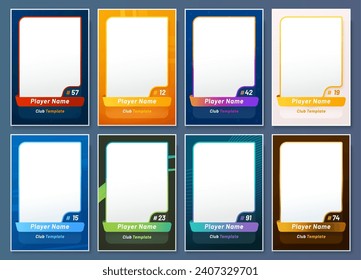 Sport trading cards. Soccer team score poster, football club match or hockey player image cards, basketball league tournament vector banner blank templates with colorful, modern digital style frames
