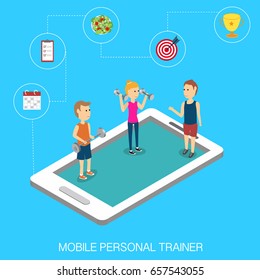 Sport traing online mobile Isometric 3D vector. illustration EPS10.