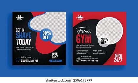 Sport training and gym Fitness workout square flyer or poster, promotional social media post, ads, banner template design