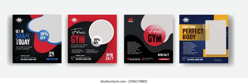 Sport training and gym Fitness workout square flyer or poster, promotional social media post, ads, banner template design