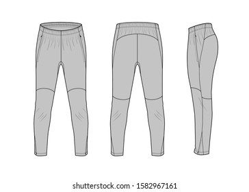 Sport Training Leg Slim Pants Flat Technical Template For Your Design. Vector Illustration