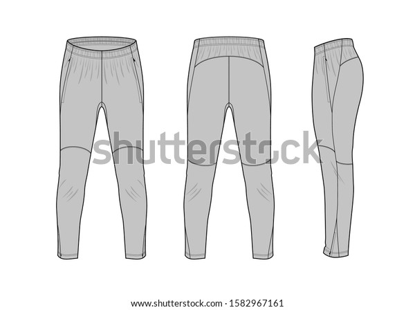 Sport training leg slim pants flat\
technical template for your design. Vector\
illustration