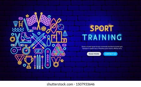 Sport Training Neon Banner Design. Vector Illustration of Activity Promotion.