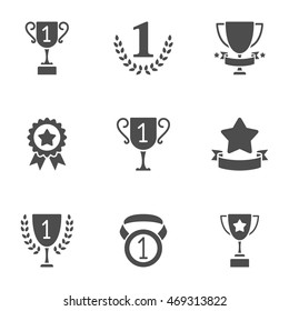 Sport trophy and awards icons. Set of 9 solid vector icons