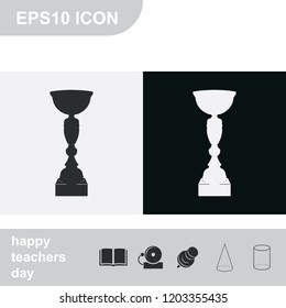 Sport trophy flat black and white vector icon.