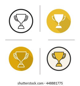 Sport trophy icon. Flat design, linear and color styles. Competitions winner's gold cup. Isolated vector illustrations