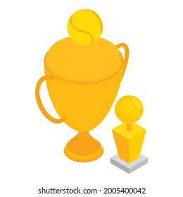 Icono de trofeo deportivo vector isométrico. Icono de la copa de la victoria de oro. Concepto ganador