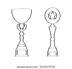 Sport trophy sketch. Hand drawn winners prize on white background