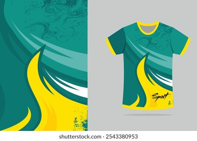 Sport t-shirt design. Sport jersey template mockup abstract design for gaming, football soccer, racing green color