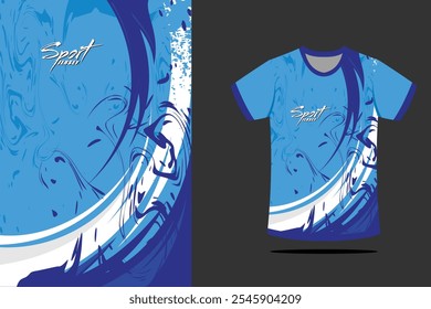 Sport t-shirt design. Sport jersey template mockup abstract design for gaming, football soccer, racing. blue white color