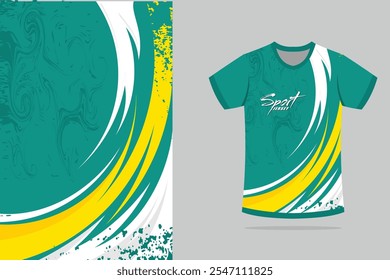 Sport t-shirt design. Sport jersey template mockup abstract design for gaming, football soccer, racing, white green color