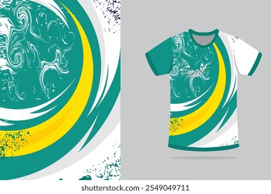 Sport t-shirt design. Sport jersey template mockup abstract design for gaming, football soccer, racing, green yellow white