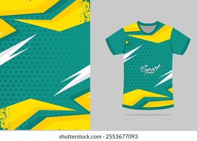Sport t-shirt design. Sport jersey template mockup abstract design for gaming, football soccer, racing, green yellow white