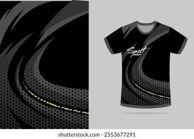 Sport t-shirt design. Sport jersey template mockup abstract design for gaming, football soccer, racing, in black color