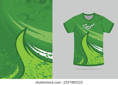 Sport t-shirt design. Sport jersey template mockup abstract design for gaming, football soccer, racing, in green color