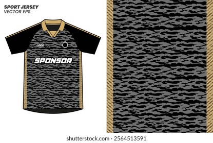 Sport t-shirt design template with camouflage background and elegant gold color variations. Uniform for sports club. Vector Illustration