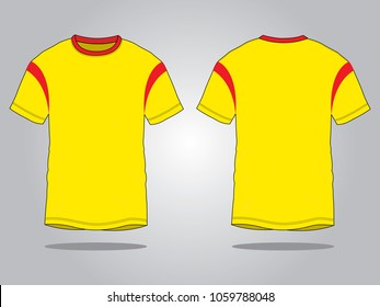 Sport T-Shirt Design Yellow/Red Colors Vector.Front And Back Views.