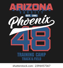 Sport t-shirt graphics. Arizona Phoenix athletic apparel design. Vector